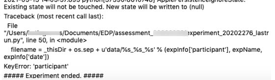 image that shows the error message KeyError: 'participant'
