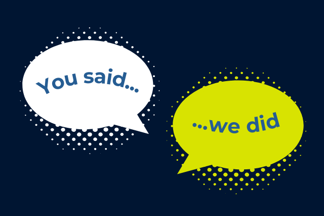 graphic with two speech bubbles.  one says you said, and the other says we did. This illustrates that the committee respond to student voice comments
